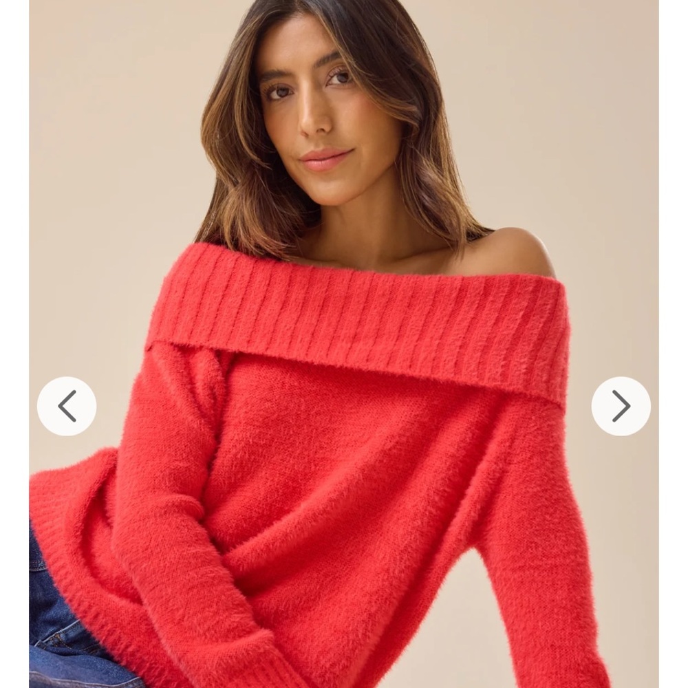 Women's Off-Shoulder Red Sweater